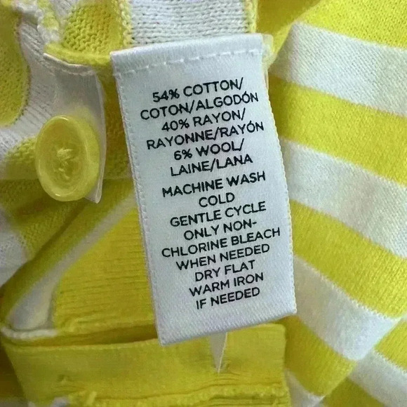 Ann Taylor Loft Yellow White Stripe Cardigan Sweater Preppy M Cotton - Picture 6 of 7